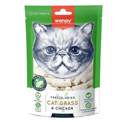 Wanpy Frysetørrede Kattegodbidder med Kylling & Kattegræs 20g